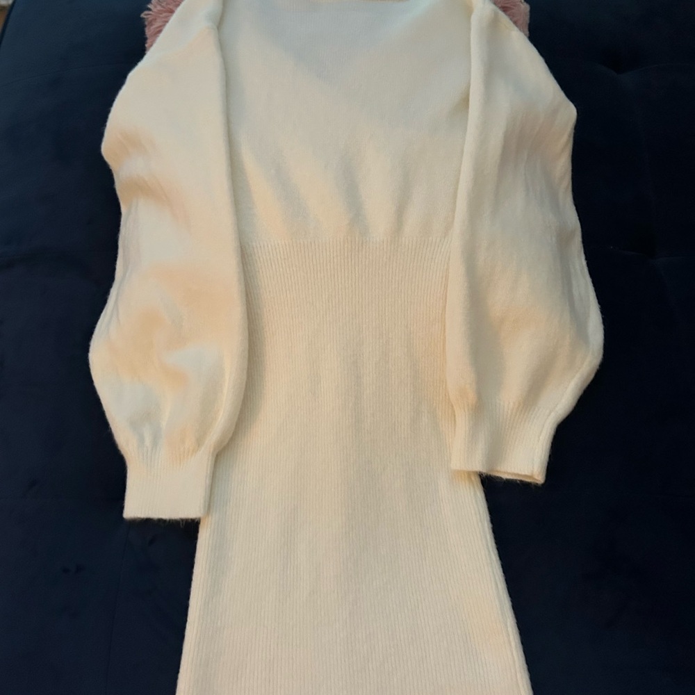 Elegant Cream Knit Dress stretchy could fit small - Picture 3 of 3